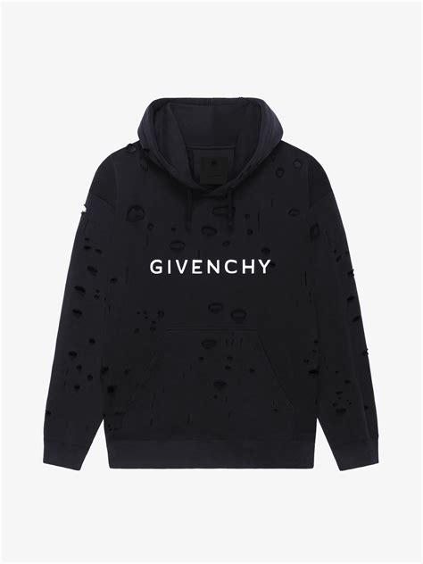 givenchy hoodie in fleece with destroyed effect|GIVENCHY GIVENCHY Archetype hoodie with destroyed effect.